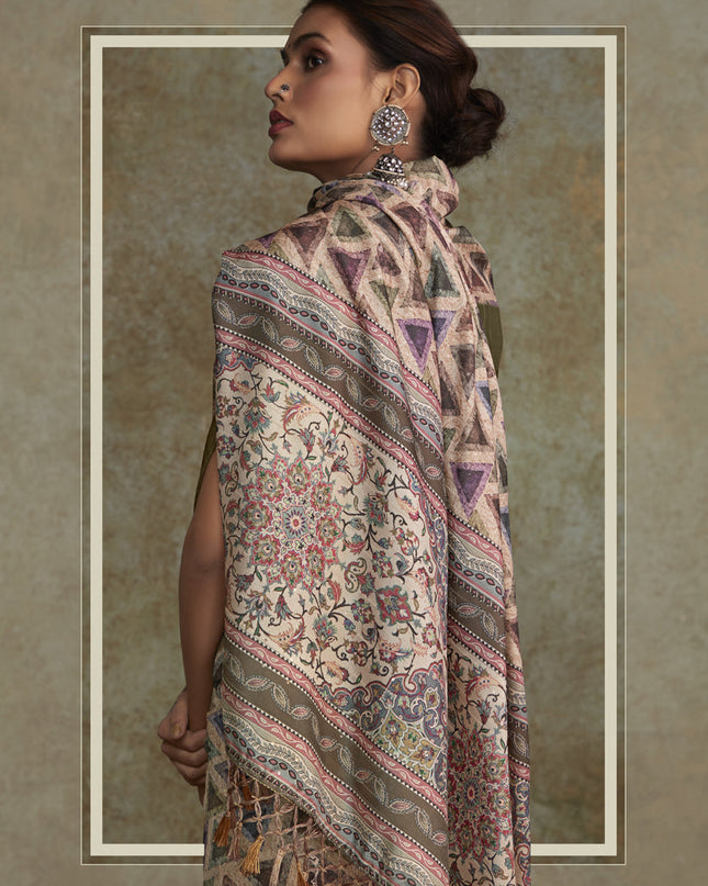 Multicolor Handloom Silk Printed Saree