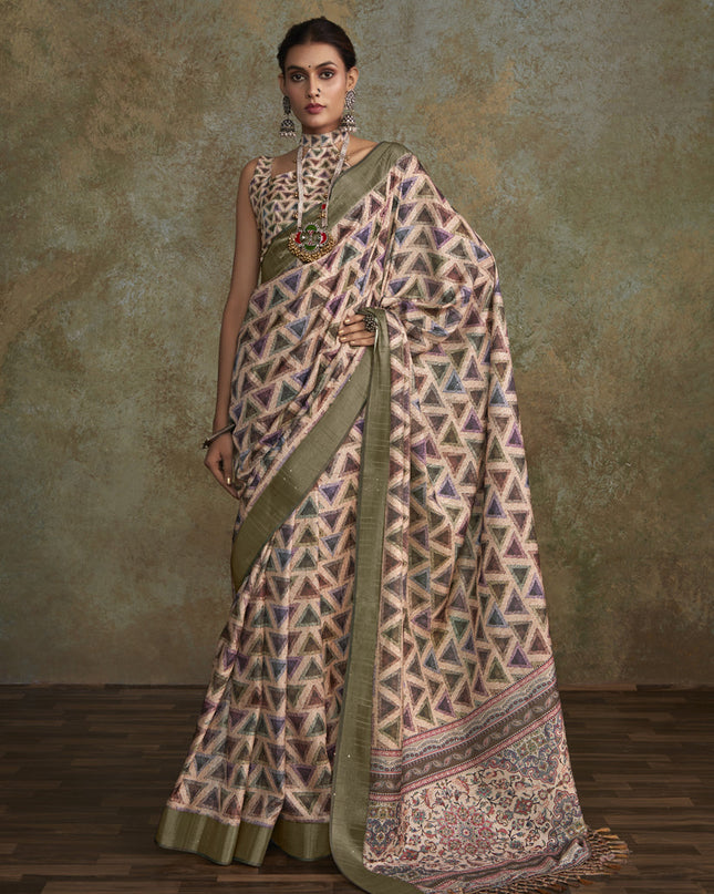 Multicolor Handloom Silk Printed Saree