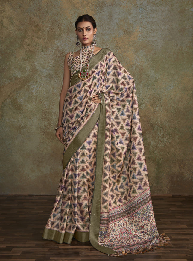 Multicolor Handloom Silk Printed Saree