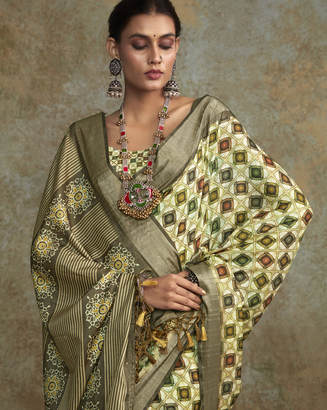 Pastel Green Handloom Silk Printed Saree