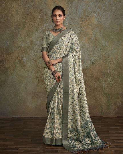 Multicolor Handloom Silk Printed Saree