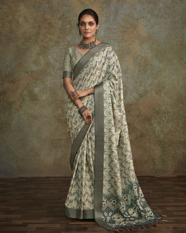 Multicolor Handloom Silk Printed Saree