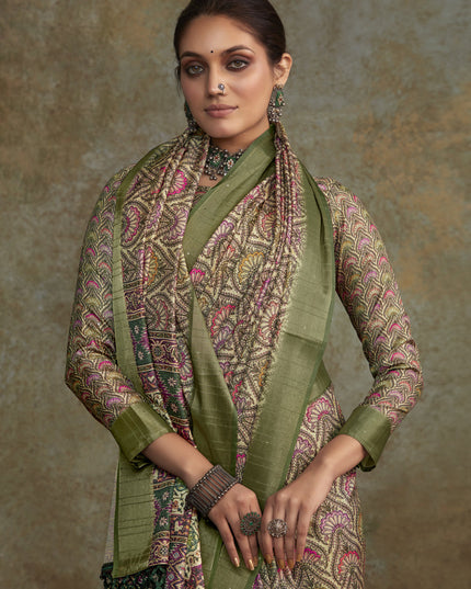 Multicolor Handloom Silk Printed Saree