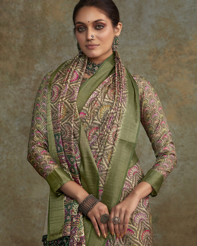 Multicolor Handloom Silk Printed Saree