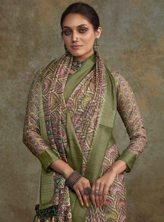 Multicolor Handloom Silk Printed Saree