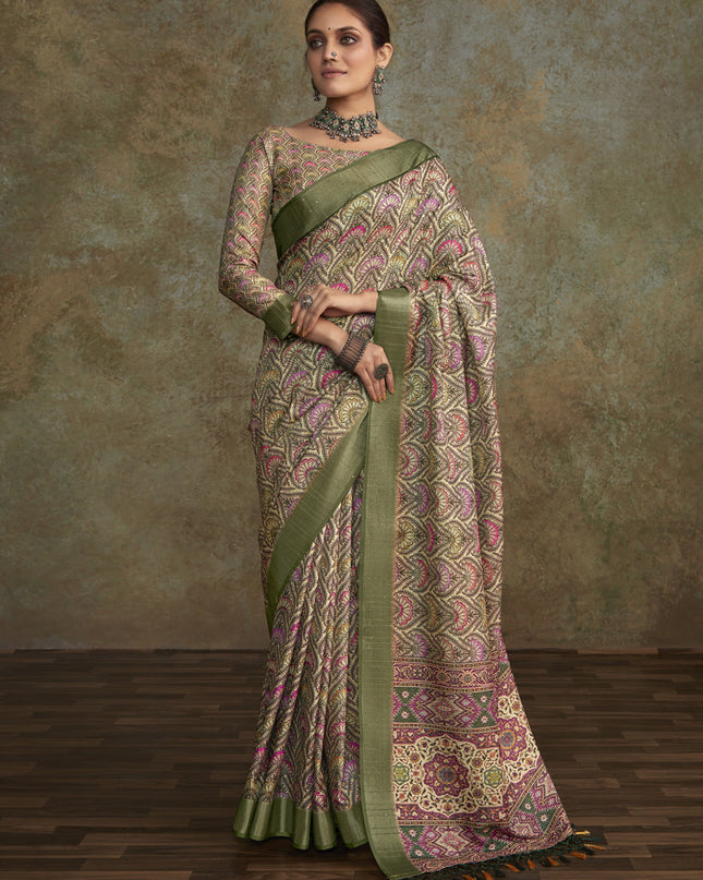Multicolor Handloom Silk Printed Saree