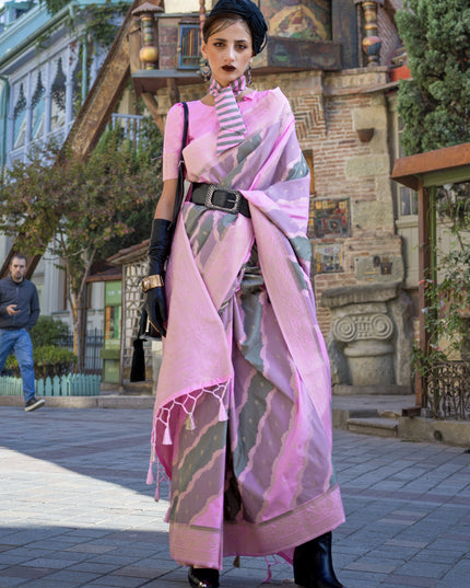 Multicolor Katan Silk Handloom Weaving Saree For Festival