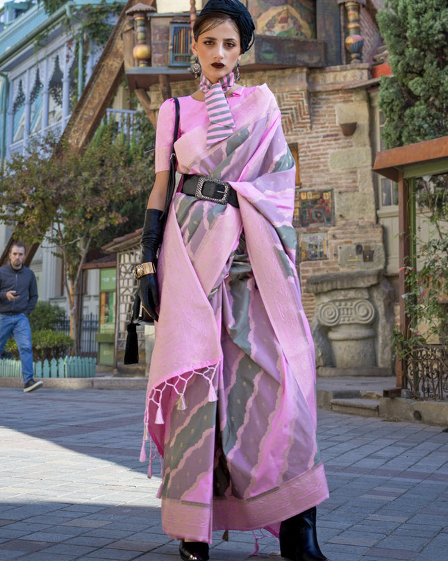 Multicolor Katan Silk Handloom Weaving Saree For Festival