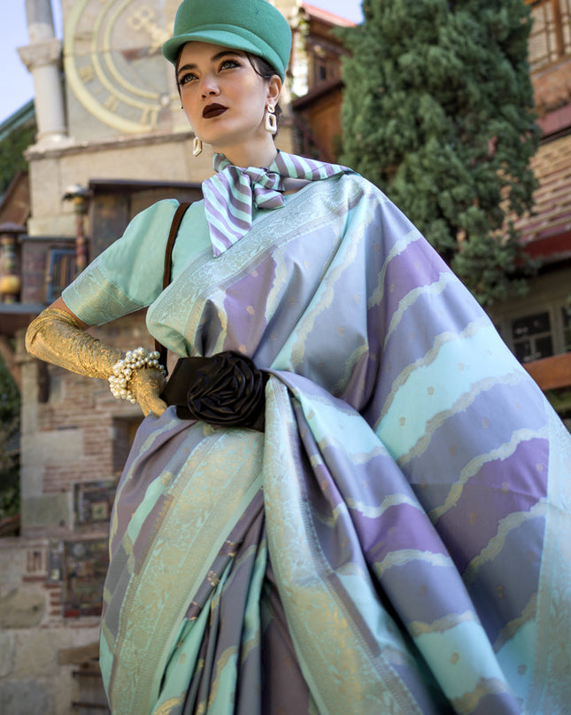 Multicolor Katan Silk Handloom Weaving Saree For Festival