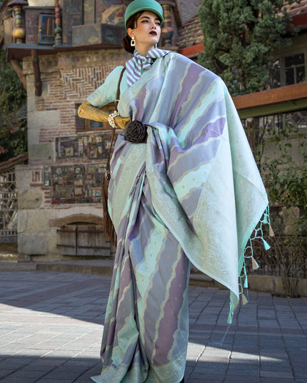 Multicolor Katan Silk Handloom Weaving Saree For Festival