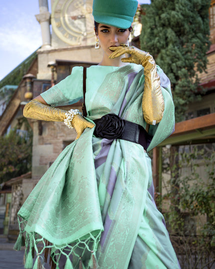 Multicolor Katan Silk Handloom Weaving Saree For Festival