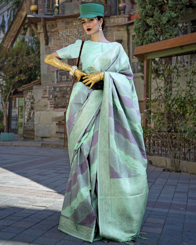 Multicolor Katan Silk Handloom Weaving Saree For Festival