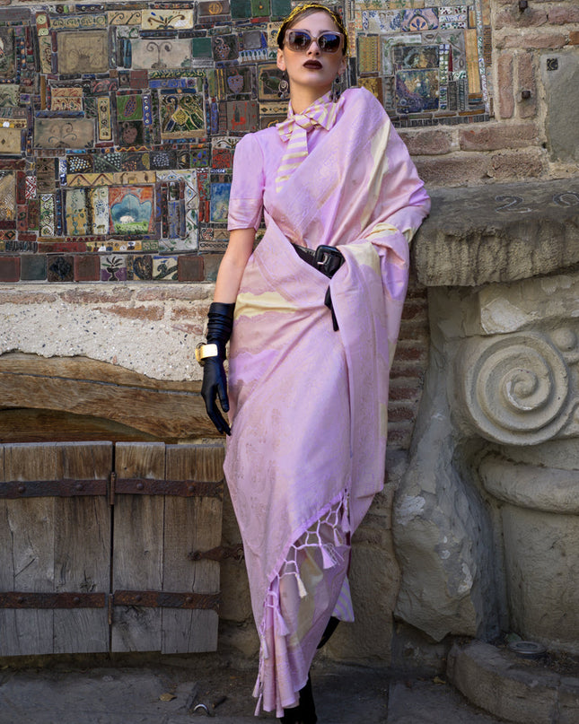 Multicolor Katan Silk Handloom Weaving Saree For Festival