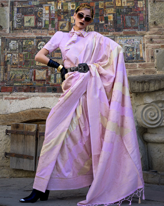 Multicolor Katan Silk Handloom Weaving Saree For Festival