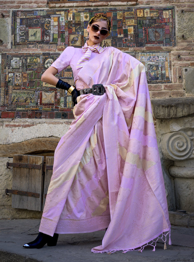 Multicolor Katan Silk Handloom Weaving Saree For Festival