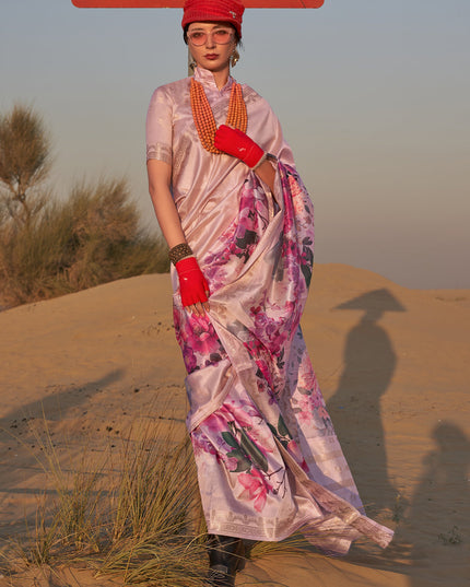Blush Pink Tussar Silk Printed Saree