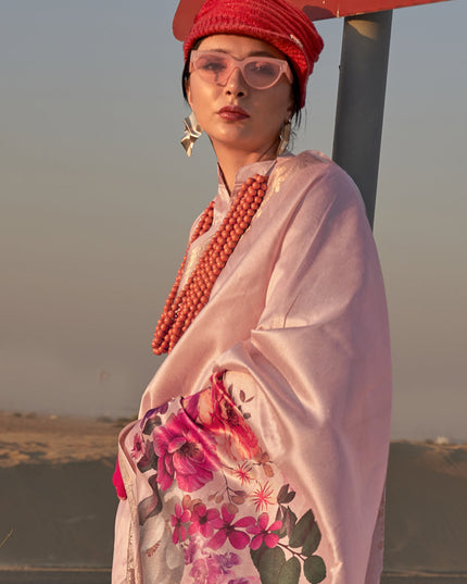 Blush Pink Tussar Silk Printed Saree