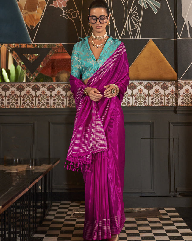 Magenta Pure Viscose Handloom Weaving Saree