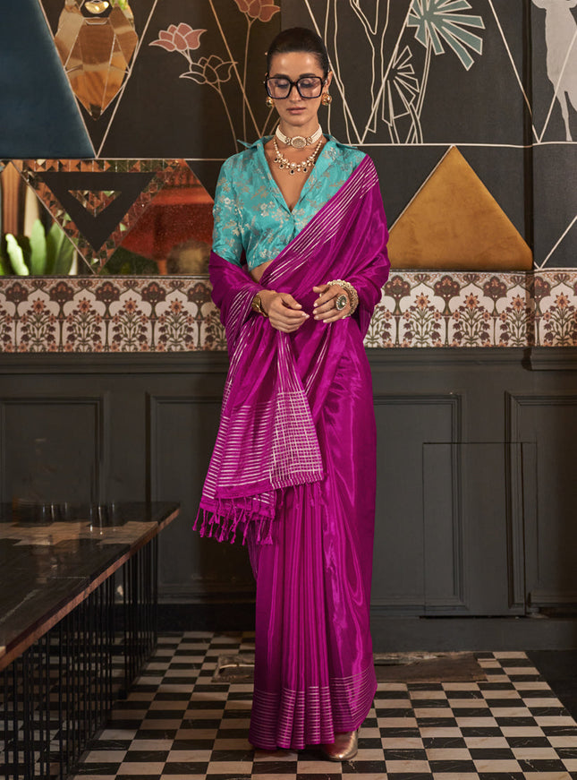 Magenta Pure Viscose Handloom Weaving Saree