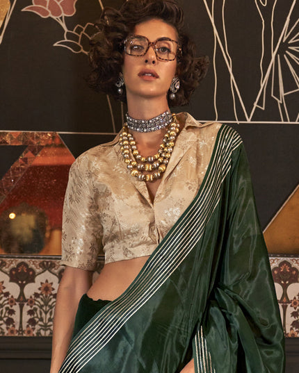 Pine Green Pure Viscose Handloom Weaving Saree