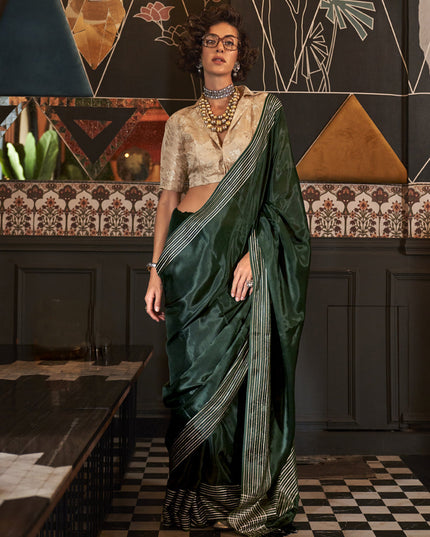 Pine Green Pure Viscose Handloom Weaving Saree