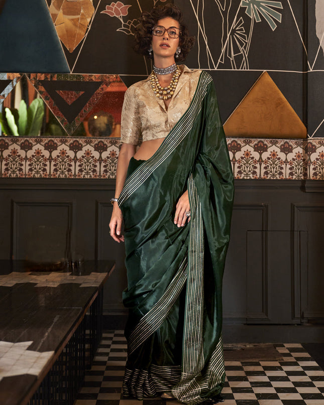 Pine Green Pure Viscose Handloom Weaving Saree