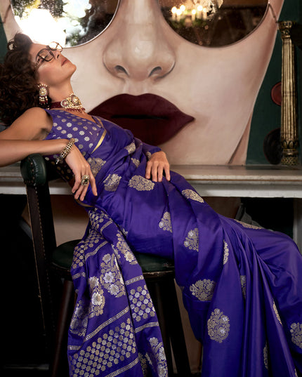 Purple Satin Silk Handloom Weaving Saree
