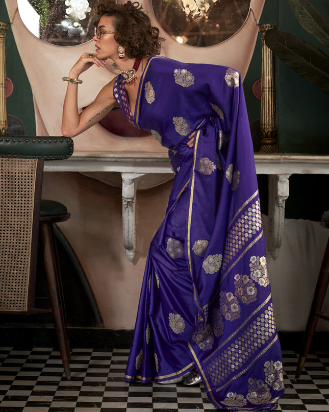 Purple Satin Silk Handloom Weaving Saree