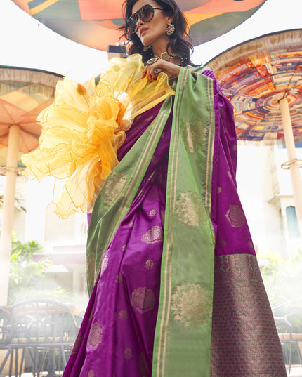 Magenta Silk Handloom Weaving Saree For Festival