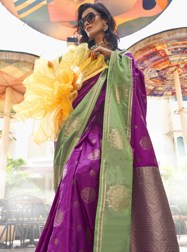 Magenta Silk Handloom Weaving Saree For Festival