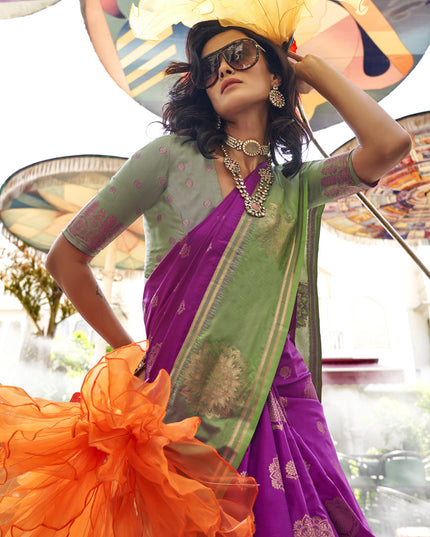 Magenta Silk Handloom Weaving Saree For Festival