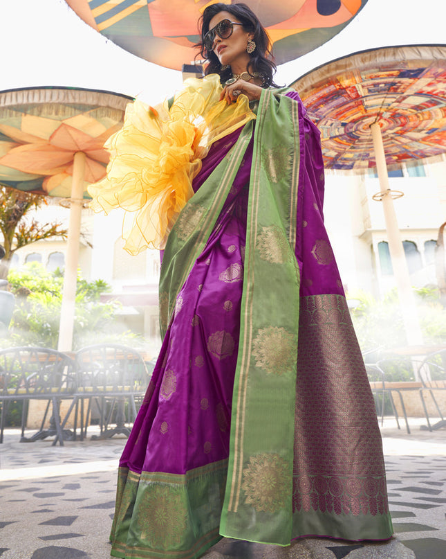 Magenta Silk Handloom Weaving Saree For Festival