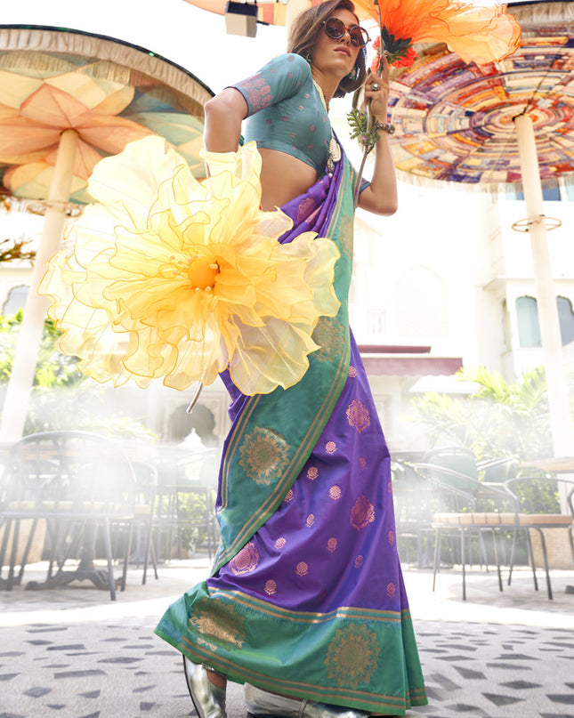 Purple Silk Handloom Weaving Saree For Festival