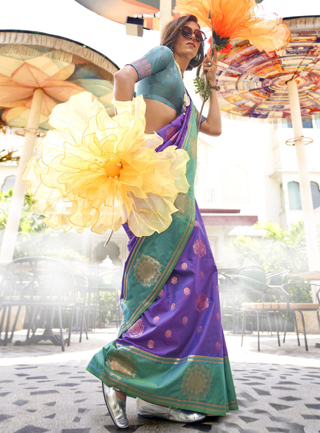 Purple Silk Handloom Weaving Saree For Festival