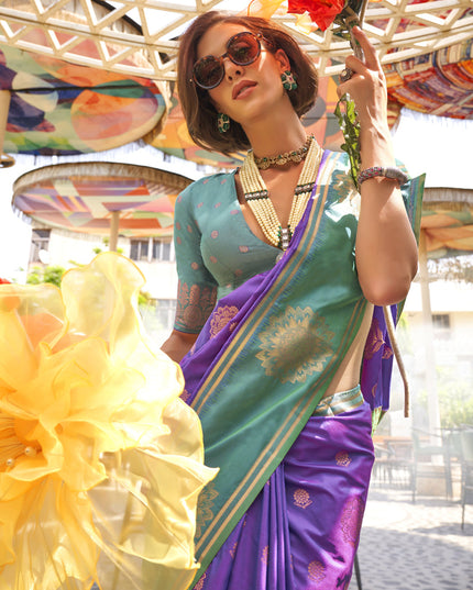 Purple Silk Handloom Weaving Saree For Festival
