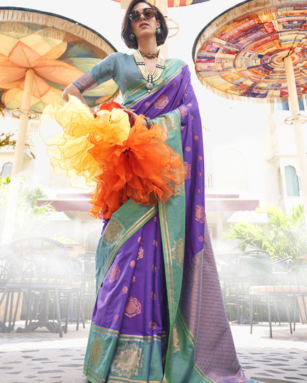 Purple Silk Handloom Weaving Saree For Festival