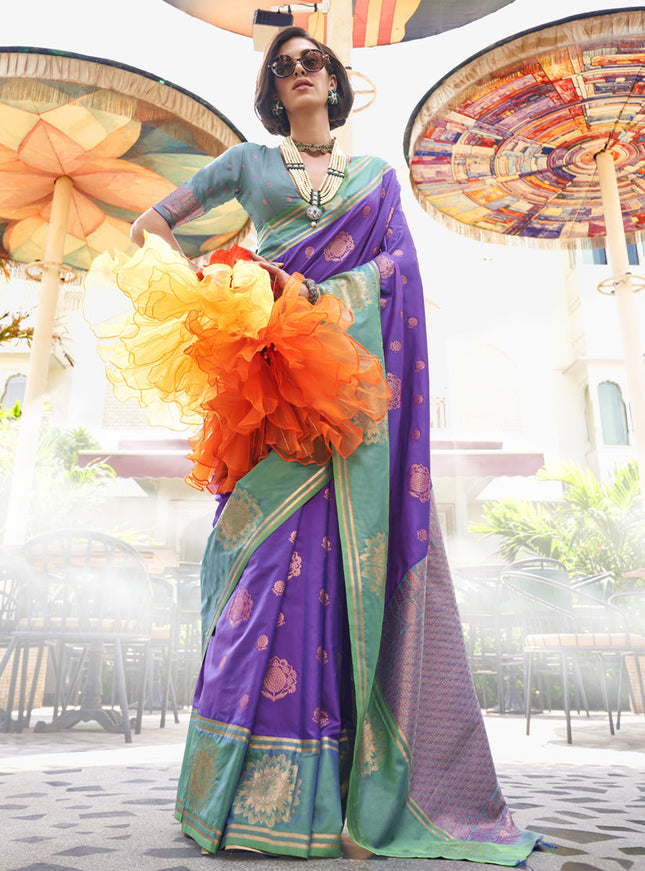 Purple Silk Handloom Weaving Saree For Festival
