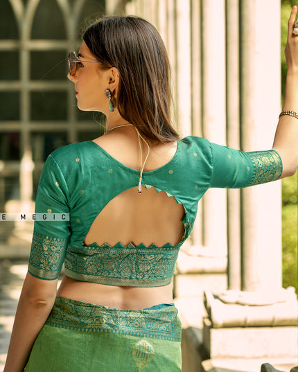 Fern Green Tissue Silk Woven Saree for Festival