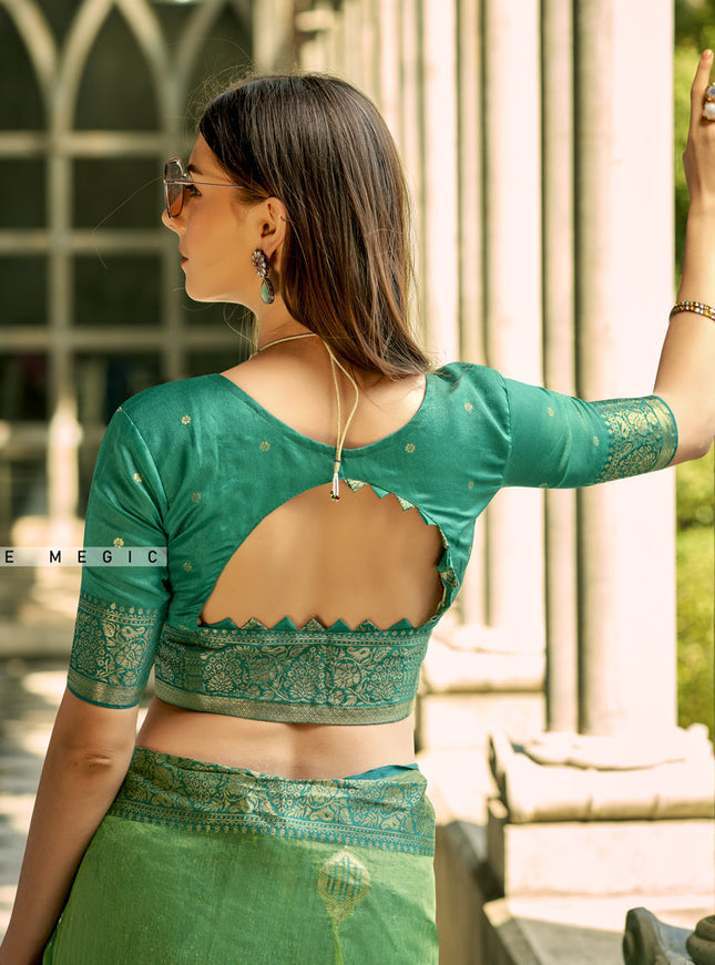 Fern Green Tissue Silk Woven Saree for Festival