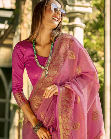 Cherry Pink Tissue Silk Woven Saree for Festival