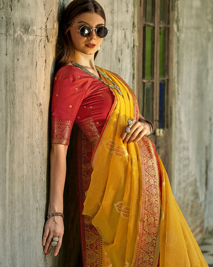 Mustard Tissue Silk Woven Saree for Festival