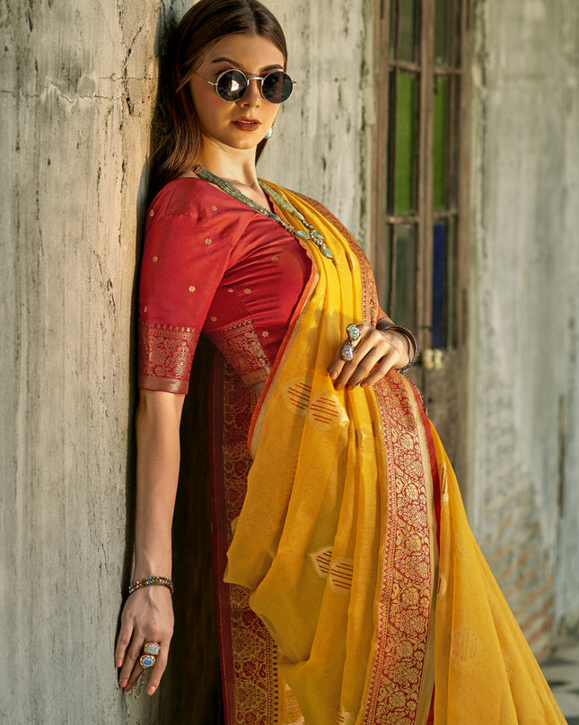 Mustard Tissue Silk Woven Saree for Festival