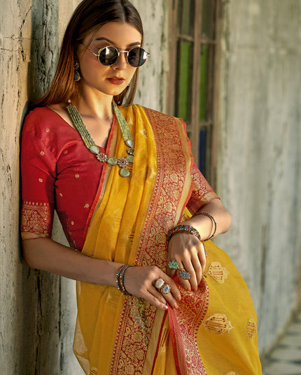 Mustard Tissue Silk Woven Saree for Festival