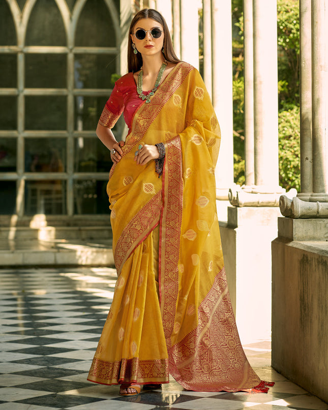 Mustard Tissue Silk Woven Saree for Festival