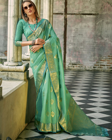 Sea Green Tissue Silk Woven Saree for Festival