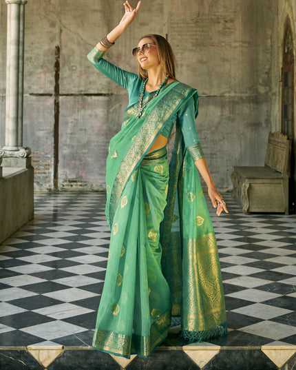 Sea Green Tissue Silk Woven Saree for Festival