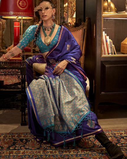 Purple Satin Handloom Weaving Saree For Festival