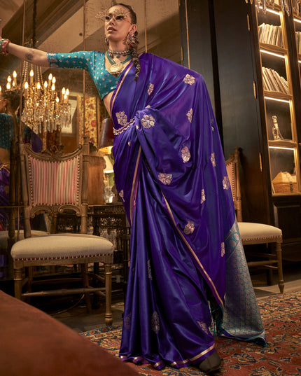 Purple Satin Handloom Weaving Saree For Festival