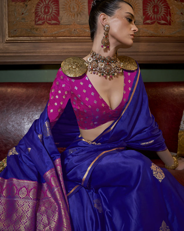 Violet Satin Handloom Weaving Saree For Festival