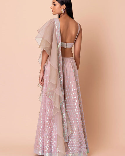 light pink embroidered georgette lehenga choli set